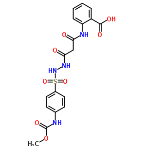 115150-38-4  2-({3-[2-({4-[(methoxycarbonyl)amino]phenyl}sulfonyl)hydrazino]-3-oxopropanoyl}amino)benzoic acid