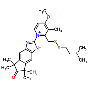 124473-55-8  2-({[2-(dimethylamino)ethyl]disulfanyl}methyl)-4-methoxy-3-methyl-1-(5,5,7,7-tetramethyl-6-oxo-1,5,6,7-tetrahydroindeno[5,6-d]imidazol-2-yl)pyridinium