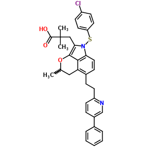 146775-25-9  3-{1-[(4-chlorophenyl)sulfanyl]-4-methyl-6-[2-(5-phenylpyridin-2-yl)ethyl]-4,5-dihydro-1H-pyrano[2,3,4-cd]indol-2-yl}-2,2-dimethylpropanoic acid