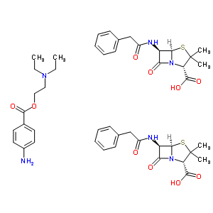 57607-41-7  (2S,5R,6R)-3,3-dimethyl-7-oxo-6-[(phenylacetyl)amino]-4-thia-1-azabicyclo[3.2.0]heptane-2-carboxylic acid - 2-(diethylamino)ethyl 4-aminobenzoate (2:1)