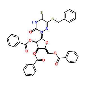 58434-60-9  6-(benzylsulfanyl)-5-thioxo-2-[2,3,5-tris-O-(phenylcarbonyl)pentofuranosyl]-4,5-dihydro-1,2,4-triazin-3(2H)-one