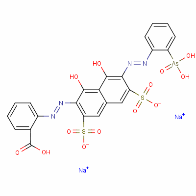 14674-83-0  disodium hydrogen 2-[[7-[(2-arsonophenyl)azo]-1,8-dihydroxy-3,6-disulphonato-2-naphthyl]azo]benzoate