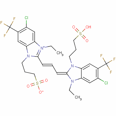 30377-70-9  hydrogen 5-chloro-2-[3-[5-chloro-3-ethyl-1,3-dihydro-1-(3-sulphonatopropyl)-6-(trifluoromethyl)-2H-benzimidazol-2-ylidene]propen-1-yl]-3-ethyl-1-(sulphonatopropyl)-6-(trifluoromethyl)-1h-benzimidazolium