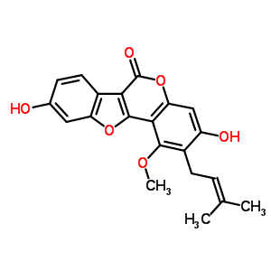 23013-84-5  3,9-dihydroxy-1-methoxy-2-(3-methylbut-2-en-1-yl)-6H-[1]benzofuro[3,2-c]chromen-6-one