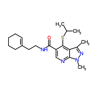 4043-77-0  N-(2-cyclohex-1-en-1-ylethyl)-1,3-dimethyl-4-[(1-methylethyl)sulfanyl]-1H-pyrazolo[3,4-b]pyridine-5-carboxamide