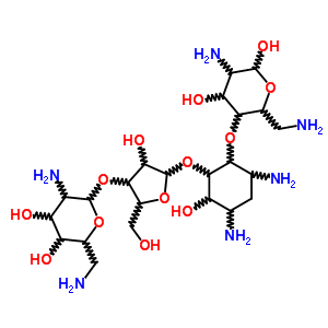 4583-05-5  2,6-diamino-2,6-dideoxy-4-O-(4,6-diamino-2-{[3-O-(2,6-diamino-2,6-dideoxyhexopyranosyl)pentofuranosyl]oxy}-3-hydroxycyclohexyl)hexopyranose