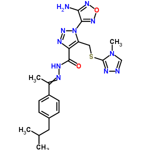 5297-29-0  1-(4-amino-1,2,5-oxadiazol-3-yl)-N'-{1-[4-(2-methylpropyl)phenyl]ethylidene}-5-{[(4-methyl-4H-1,2,4-triazol-3-yl)sulfanyl]methyl}-1H-1,2,3-triazole-4-carbohydrazide