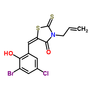 5569-92-6  (5E)-5-[(3-bromo-5-chloro-2-hydroxyphenyl)methylidene]-3-prop-2-en-1-yl-2-thioxo-1,3-thiazolidin-4-one