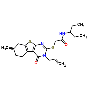 5620-88-2  N-(1-ethylpropyl)-2-[(7-methyl-4-oxo-3-prop-2-en-1-yl-3,4,5,6,7,8-hexahydro[1]benzothieno[2,3-d]pyrimidin-2-yl)sulfanyl]acetamide