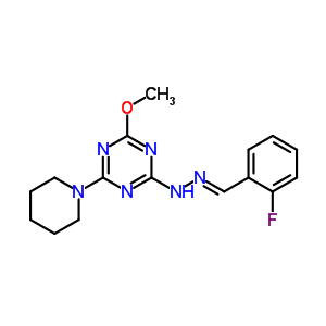 5866-56-8  2-{(2E)-2-[(2-fluorophenyl)methylidene]hydrazino}-4-methoxy-6-piperidin-1-yl-1,3,5-triazine