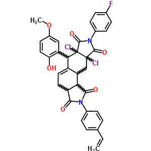 6059-56-9  6a,9a-dichloro-2-(4-ethenylphenyl)-8-(4-fluorophenyl)-6-(2-hydroxy-5-methoxyphenyl)-3a,4,6,6a,9a,10,10a,10b-octahydroisoindolo[5,6-e]isoindole-1,3,7,9(2H,8H)-tetrone