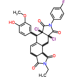 6062-75-5  6a,9a-dichloro-2-ethyl-8-(4-fluorophenyl)-6-(4-hydroxy-3-methoxyphenyl)-3a,4,6,6a,9a,10,10a,10b-octahydroisoindolo[5,6-e]isoindole-1,3,7,9(2H,8H)-tetrone