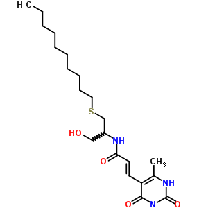 61786-74-1  (2E)-N-[2-(decylsulfanyl)-1-(hydroxymethyl)ethyl]-3-(6-methyl-2,4-dioxo-1,2,3,4-tetrahydropyrimidin-5-yl)prop-2-enamide