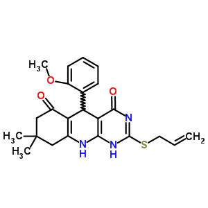 7062-38-6  5-(2-methoxyphenyl)-8,8-dimethyl-2-(prop-2-en-1-ylsulfanyl)-5,8,9,10-tetrahydropyrimido[4,5-b]quinoline-4,6(1H,7H)-dione