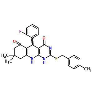 7062-51-3  5-(2-fluorophenyl)-8,8-dimethyl-2-[(4-methylbenzyl)sulfanyl]-5,8,9,10-tetrahydropyrimido[4,5-b]quinoline-4,6(1H,7H)-dione