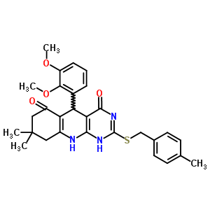 7062-53-5  5-(2,3-dimethoxyphenyl)-8,8-dimethyl-2-[(4-methylbenzyl)sulfanyl]-5,8,9,10-tetrahydropyrimido[4,5-b]quinoline-4,6(1H,7H)-dione