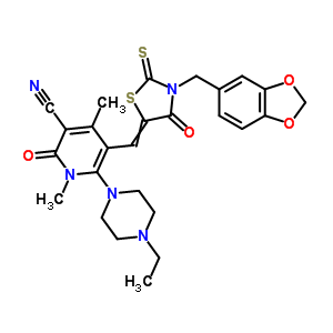 7063-22-1  5-{[3-(1,3-benzodioxol-5-ylmethyl)-4-oxo-2-thioxo-1,3-thiazolidin-5-ylidene]methyl}-6-(4-ethylpiperazin-1-yl)-1,4-dimethyl-2-oxo-1,2-dihydropyridine-3-carbonitrile