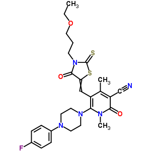 7063-46-9  5-{[3-(3-ethoxypropyl)-4-oxo-2-thioxo-1,3-thiazolidin-5-ylidene]methyl}-6-[4-(4-fluorophenyl)piperazin-1-yl]-1,4-dimethyl-2-oxo-1,2-dihydropyridine-3-carbonitrile
