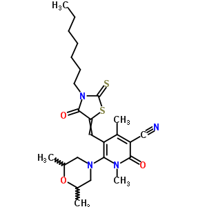 7063-50-5  6-(2,6-dimethylmorpholin-4-yl)-5-[(3-heptyl-4-oxo-2-thioxo-1,3-thiazolidin-5-ylidene)methyl]-1,4-dimethyl-2-oxo-1,2-dihydropyridine-3-carbonitrile