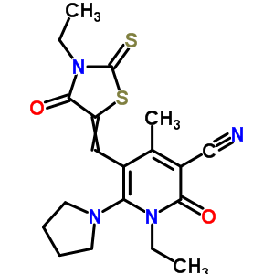 7063-53-8  1-ethyl-5-[(3-ethyl-4-oxo-2-thioxo-1,3-thiazolidin-5-ylidene)methyl]-4-methyl-2-oxo-6-pyrrolidin-1-yl-1,2-dihydropyridine-3-carbonitrile