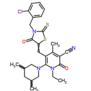 7063-74-3  5-{[3-(2-chlorobenzyl)-4-oxo-2-thioxo-1,3-thiazolidin-5-ylidene]methyl}-6-(3,5-dimethylpiperidin-1-yl)-1-ethyl-4-methyl-2-oxo-1,2-dihydropyridine-3-carbonitrile