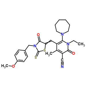 7063-96-9  6-azepan-1-yl-1-ethyl-5-{[3-(4-methoxybenzyl)-4-oxo-2-thioxo-1,3-thiazolidin-5-ylidene]methyl}-4-methyl-2-oxo-1,2-dihydropyridine-3-carbonitrile