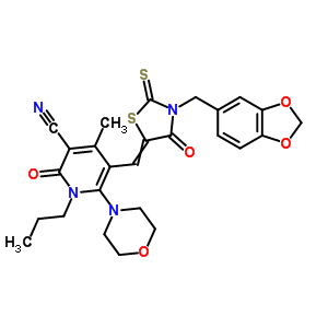 7064-01-9  5-{[3-(1,3-benzodioxol-5-ylmethyl)-4-oxo-2-thioxo-1,3-thiazolidin-5-ylidene]methyl}-4-methyl-6-morpholin-4-yl-2-oxo-1-propyl-1,2-dihydropyridine-3-carbonitrile