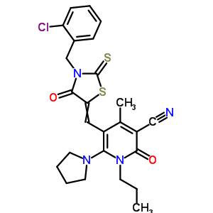 7064-09-7  5-{[3-(2-chlorobenzyl)-4-oxo-2-thioxo-1,3-thiazolidin-5-ylidene]methyl}-4-methyl-2-oxo-1-propyl-6-pyrrolidin-1-yl-1,2-dihydropyridine-3-carbonitrile