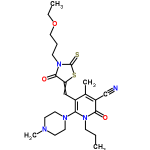 7064-19-9  5-{[3-(3-ethoxypropyl)-4-oxo-2-thioxo-1,3-thiazolidin-5-ylidene]methyl}-4-methyl-6-(4-methylpiperazin-1-yl)-2-oxo-1-propyl-1,2-dihydropyridine-3-carbonitrile