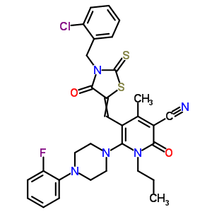 7064-50-8  5-{[3-(2-chlorobenzyl)-4-oxo-2-thioxo-1,3-thiazolidin-5-ylidene]methyl}-6-[4-(2-fluorophenyl)piperazin-1-yl]-4-methyl-2-oxo-1-propyl-1,2-dihydropyridine-3-carbonitrile