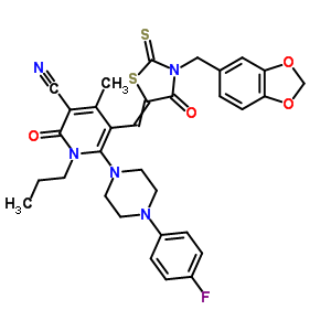 7064-54-2  5-{[3-(1,3-benzodioxol-5-ylmethyl)-4-oxo-2-thioxo-1,3-thiazolidin-5-ylidene]methyl}-6-[4-(4-fluorophenyl)piperazin-1-yl]-4-methyl-2-oxo-1-propyl-1,2-dihydropyridine-3-carbonitrile