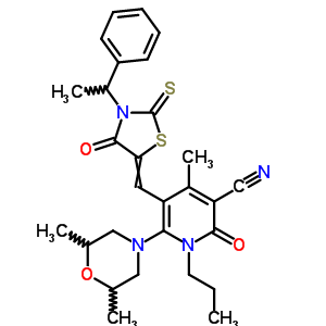 7064-60-0  6-(2,6-dimethylmorpholin-4-yl)-4-methyl-2-oxo-5-{[4-oxo-3-(1-phenylethyl)-2-thioxo-1,3-thiazolidin-5-ylidene]methyl}-1-propyl-1,2-dihydropyridine-3-carbonitrile
