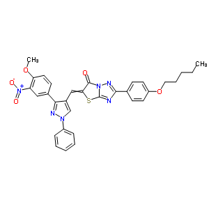 7066-84-4  5-{[3-(4-methoxy-3-nitrophenyl)-1-phenyl-1H-pyrazol-4-yl]methylidene}-2-[4-(pentyloxy)phenyl][1,3]thiazolo[3,2-b][1,2,4]triazol-6(5H)-one