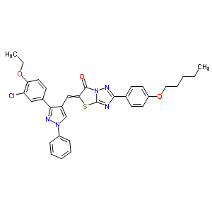 7066-86-6  5-{[3-(3-chloro-4-ethoxyphenyl)-1-phenyl-1H-pyrazol-4-yl]methylidene}-2-[4-(pentyloxy)phenyl][1,3]thiazolo[3,2-b][1,2,4]triazol-6(5H)-one