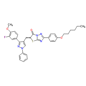 7066-88-8  5-{[3-(3-fluoro-4-methoxyphenyl)-1-phenyl-1H-pyrazol-4-yl]methylidene}-2-[4-(hexyloxy)phenyl][1,3]thiazolo[3,2-b][1,2,4]triazol-6(5H)-one