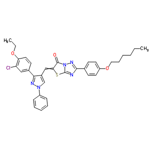 7066-90-2  5-{[3-(3-chloro-4-ethoxyphenyl)-1-phenyl-1H-pyrazol-4-yl]methylidene}-2-[4-(hexyloxy)phenyl][1,3]thiazolo[3,2-b][1,2,4]triazol-6(5H)-one