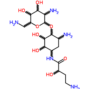 50474-68-5  4-amino-N-{5-amino-4-[(2,6-diamino-2,6-dideoxyhexopyranosyl)oxy]-2,3-dihydroxycyclohexyl}-2-hydroxybutanamide