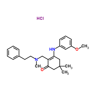 51408-20-9  3-[(3-methoxyphenyl)amino]-5,5-dimethyl-2-{[methyl(2-phenylethyl)amino]methyl}cyclohex-2-en-1-one hydrochloride