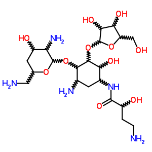 52760-38-0  4-amino-N-{5-amino-4-[(2,6-diamino-2,4,6-trideoxyhexopyranosyl)oxy]-2-hydroxy-3-(pentofuranosyloxy)cyclohexyl}-2-hydroxybutanamide