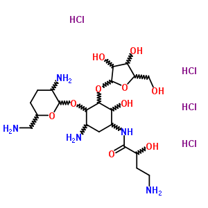 54483-02-2  4-amino-N-{5-amino-4-[(2,6-diamino-2,3,4,6-tetradeoxyhexopyranosyl)oxy]-2-hydroxy-3-(pentofuranosyloxy)cyclohexyl}-2-hydroxybutanamide tetrahydrochloride