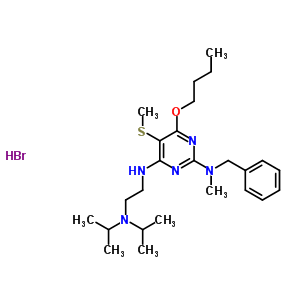 55417-17-9  N~2~-benzyl-N~4~-{2-[bis(1-methylethyl)amino]ethyl}-6-butoxy-N~2~-methyl-5-(methylsulfanyl)pyrimidine-2,4-diamine hydrobromide