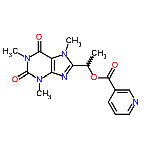 56021-87-5  1-(1,3,7-trimethyl-2,6-dioxo-2,3,6,7-tetrahydro-1H-purin-8-yl)ethyl pyridine-3-carboxylate