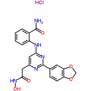 57631-02-4  2-({2-(1,3-benzodioxol-5-yl)-6-[2-(hydroxyamino)-2-oxoethyl]pyrimidin-4-yl}amino)benzamide hydrochloride