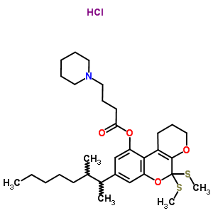 57860-77-2  8-(1,2-dimethylheptyl)-5,5-bis(methylsulfanyl)-1,2,3,5-tetrahydropyrano[2,3-c]chromen-10-yl 4-piperidin-1-ylbutanoate hydrochloride