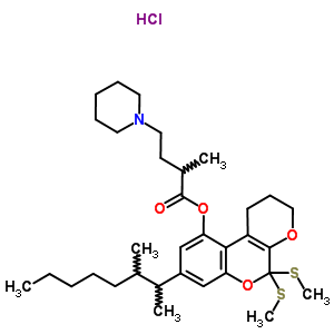 57860-78-3  8-(1,2-dimethylheptyl)-5,5-bis(methylsulfanyl)-1,2,3,5-tetrahydropyrano[2,3-c]chromen-10-yl 2-methyl-4-piperidin-1-ylbutanoate hydrochloride
