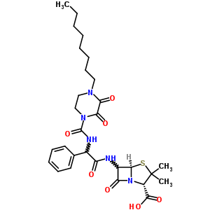 59703-98-9  (2S,5R)-3,3-dimethyl-6-{[{[(4-octyl-2,3-dioxopiperazin-1-yl)carbonyl]amino}(phenyl)acetyl]amino}-7-oxo-4-thia-1-azabicyclo[3.2.0]heptane-2-carboxylic acid