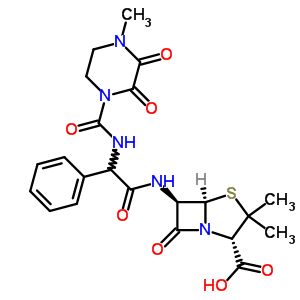 59723-60-3  (2S,5R,6R)-3,3-dimethyl-6-{[{[(4-methyl-2,3-dioxopiperazin-1-yl)carbonyl]amino}(phenyl)acetyl]amino}-7-oxo-4-thia-1-azabicyclo[3.2.0]heptane-2-carboxylic acid