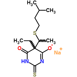 66968-57-8  sodium 5-ethyl-5-{1-[(3-methylbutyl)sulfanyl]ethyl}-6-oxo-2-thioxo-1,2,5,6-tetrahydropyrimidin-4-olate
