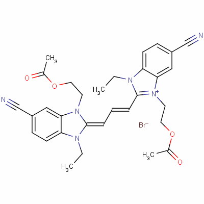 53132-01-7  3-[2-(acetoxy)ethyl]-2-[3-[3-[2-(acetoxy)ethyl]-5-cyano-1-ethyl-1,3-dihydro-2H-benzimidazol-2-ylidene]-1-propenyl]-5-cyano-1-ethyl-1H-benzimidazolium bromide