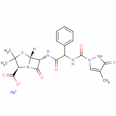 54944-56-8  4-Thia-1-azabicyclo[3.2.0]heptane-2-carboxylic acid, 6-[[[[(2,3-dihydro-4-methyl-3-oxo-1H-pyrazol-1-yl)carbonyl]amino]phenylacetyl]amino]-3,3-dimethyl-7-oxo-, monosodium salt, [2S-[2α,5α,6β(S*)]]-